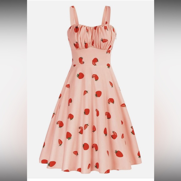 belle poque Dresses & Skirts - NWT Belle Poque Strawberry Print Pink Swing Midi A Line Dress